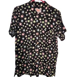 Atomic Tiki Mens Medium Cabana Shirt Midcentury Modern Mod MCM Print Black Pink